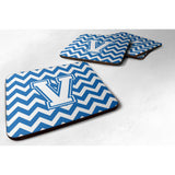 Caroline'S Treasures Cj1045-Vfc Letter V Chevron Blue And White Foam Coaster (Set Of 4), 3.5, Multicolor