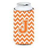 Letter J Chevron Orange And White Tall Boy Beverage Insulator Hugger Cj1046-Jtbc