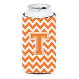 Letter T Chevron Orange And White Tall Boy Beverage Insulator Hugger Cj1046-Ttbc