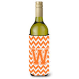 Letter W Chevron Orange And White Wine Bottle Beverage Insulator Hugger Cj1046-Wliterk