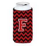 Letter F Chevron Black And Red  Tall Boy Beverage Insulator Hugger Cj1047-Ftbc