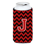 Letter J Chevron Black And Red  Tall Boy Beverage Insulator Hugger Cj1047-Jtbc