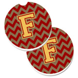 Caroline'S Treasures Letter F Chevron Garnet & Gold Set Of 2 Cup Holder Car Coasters Cj1048-Fcarc, 2.56, Multicolor