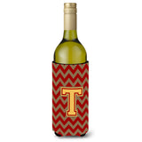 Letter T Chevron Garnet And Gold Wine Bottle Beverage Insulator Hugger Cj1048-Tliterk