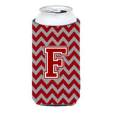 Letter F Chevron Maroon And White Tall Boy Beverage Insulator Hugger Cj1049-Ftbc