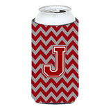 Letter J Chevron Maroon And White Tall Boy Beverage Insulator Hugger Cj1049-Jtbc