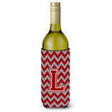 Letter L Chevron Maroon And White Wine Bottle Beverage Insulator Hugger Cj1049-Lliterk
