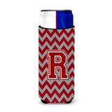 Letter R Chevron Maroon And White Ultra Beverage Insulators For Slim Cans Cj1049-Rmuk