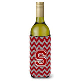 Letter S Chevron Maroon And White Wine Bottle Beverage Insulator Hugger Cj1049-Sliterk