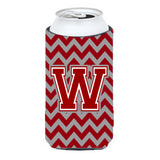 Letter W Chevron Maroon And White Tall Boy Beverage Insulator Hugger Cj1049-Wtbc