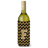 Letter F Chevron Black And Gold Wine Bottle Beverage Insulator Hugger Cj1050-Fliterk