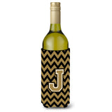 Letter J Chevron Black And Gold Wine Bottle Beverage Insulator Hugger Cj1050-Jliterk