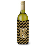 Letter K Chevron Black And Gold Wine Bottle Beverage Insulator Hugger Cj1050-Kliterk