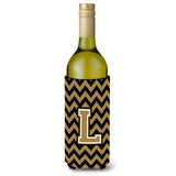 Letter L Chevron Black And Gold Wine Bottle Beverage Insulator Hugger Cj1050-Lliterk