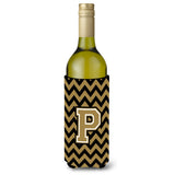 Letter P Chevron Black And Gold Wine Bottle Beverage Insulator Hugger Cj1050-Pliterk