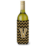 Letter V Chevron Black And Gold Wine Bottle Beverage Insulator Hugger Cj1050-Vliterk