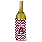 Letter A Chevron Maroon And White Wine Bottle Beverage Insulator Hugger Cj1051-Aliterk