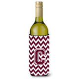 Letter C Chevron Maroon And White Wine Bottle Beverage Insulator Hugger Cj1051-Cliterk