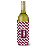 Letter D Chevron Maroon And White Wine Bottle Beverage Insulator Hugger Cj1051-Dliterk