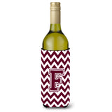 Letter F Chevron Maroon And White Wine Bottle Beverage Insulator Hugger Cj1051-Fliterk
