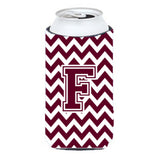 Letter F Chevron Maroon And White Tall Boy Beverage Insulator Hugger Cj1051-Ftbc