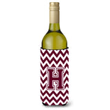 Letter H Chevron Maroon And White Wine Bottle Beverage Insulator Hugger Cj1051-Hliterk