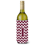 Letter I Chevron Maroon And White Wine Bottle Beverage Insulator Hugger Cj1051-Iliterk