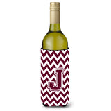 Letter J Chevron Maroon And White Wine Bottle Beverage Insulator Hugger Cj1051-Jliterk