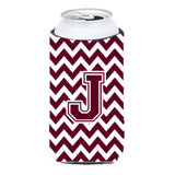Letter J Chevron Maroon And White Tall Boy Beverage Insulator Hugger Cj1051-Jtbc