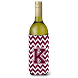 Letter K Chevron Maroon And White Wine Bottle Beverage Insulator Hugger Cj1051-Kliterk