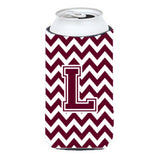 Letter L Chevron Maroon And White Tall Boy Beverage Insulator Hugger Cj1051-Ltbc