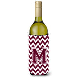 Letter M Chevron Maroon And White Wine Bottle Beverage Insulator Hugger Cj1051-Mliterk
