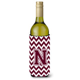 Letter N Chevron Maroon And White Wine Bottle Beverage Insulator Hugger Cj1051-Nliterk