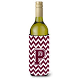 Letter P Chevron Maroon And White Wine Bottle Beverage Insulator Hugger Cj1051-Pliterk