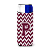 Letter P Chevron Maroon And White Ultra Beverage Insulators For Slim Cans Cj1051-Pmuk