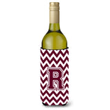 Letter R Chevron Maroon And White Wine Bottle Beverage Insulator Hugger Cj1051-Rliterk