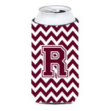 Letter R Chevron Maroon And White Tall Boy Beverage Insulator Hugger Cj1051-Rtbc