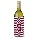 Letter S Chevron Maroon And White Wine Bottle Beverage Insulator Hugger Cj1051-Sliterk