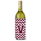 Letter V Chevron Maroon And White Wine Bottle Beverage Insulator Hugger Cj1051-Vliterk