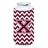 Letter X Chevron Maroon And White Tall Boy Beverage Insulator Hugger Cj1051-Xtbc