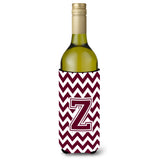 Letter Z Chevron Maroon And White Wine Bottle Beverage Insulator Hugger Cj1051-Zliterk