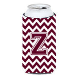 Letter Z Chevron Maroon And White Tall Boy Beverage Insulator Hugger Cj1051-Ztbc