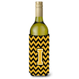 Letter I Chevron Black And Gold Wine Bottle Beverage Insulator Hugger Cj1053-Iliterk