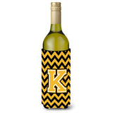 Letter K Chevron Black And Gold Wine Bottle Beverage Insulator Hugger Cj1053-Kliterk