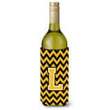 Letter L Chevron Black And Gold Wine Bottle Beverage Insulator Hugger Cj1053-Lliterk