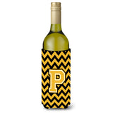 Letter P Chevron Black And Gold Wine Bottle Beverage Insulator Hugger Cj1053-Pliterk