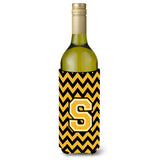 Letter S Chevron Black And Gold Wine Bottle Beverage Insulator Hugger Cj1053-Sliterk