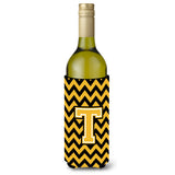Letter T Chevron Black And Gold Wine Bottle Beverage Insulator Hugger Cj1053-Tliterk