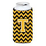 Letter T Chevron Black And Gold Tall Boy Beverage Insulator Hugger Cj1053-Ttbc