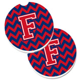 Caroline'S Treasures Letter F Chevron Yale Blue & Crimson Set Of 2 Cup Holder Car Coasters Cj1054-Fcarc, 2.56, Multicolor